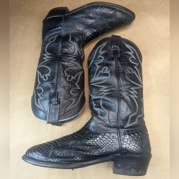 Larry Mahan boots men's size 9E Exotic Genuine Black Python Snake leather classi - Picture 7 of 13